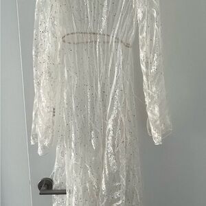 Sheer White Long Sleeve Sequin Dress